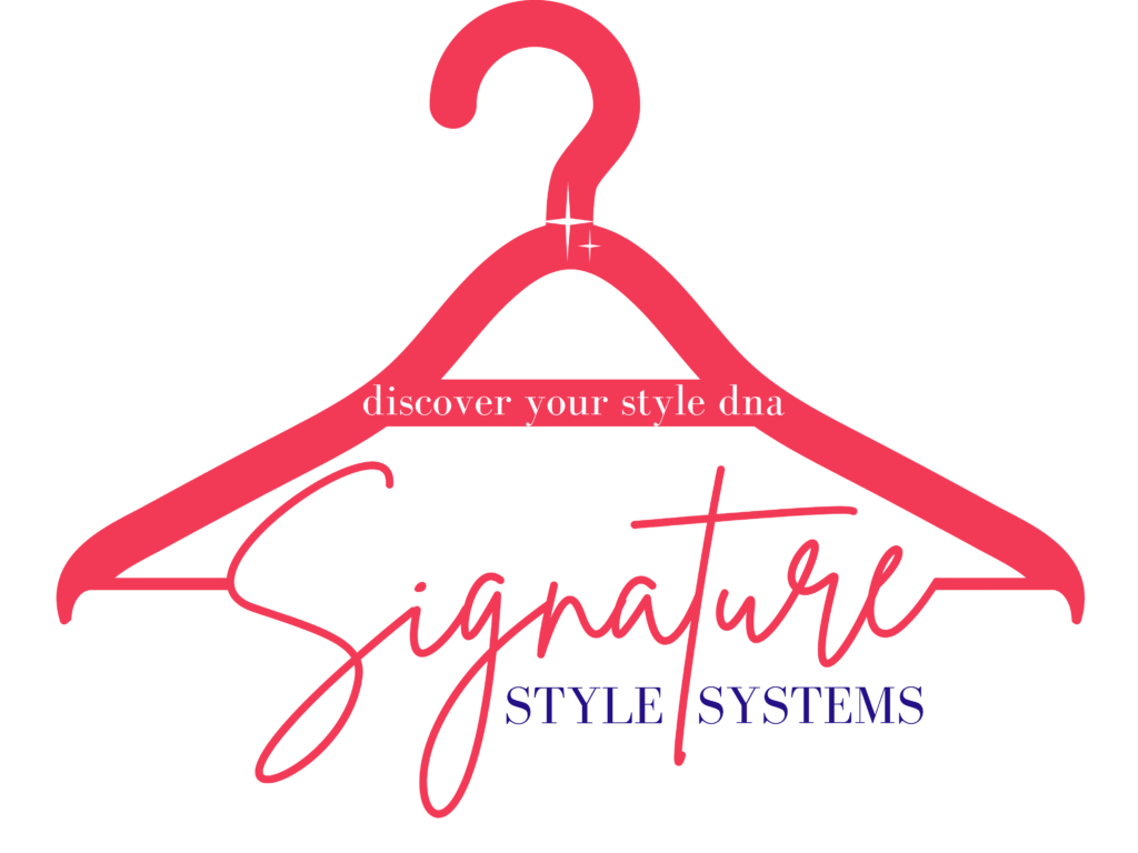Hanger logo. Tagline reads: discover your style DNA. In script, integrated into the crossbar, the word Signature, and below that, Style Systems.
